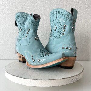 Lane COSSETTE Womens Cowboy Bootie Sz 9 Blue Leather Cowgirl Western Ankle Boots